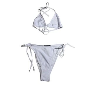 Nasty Gal Collection White Triangle Side Tie Bikini Set Size US 4